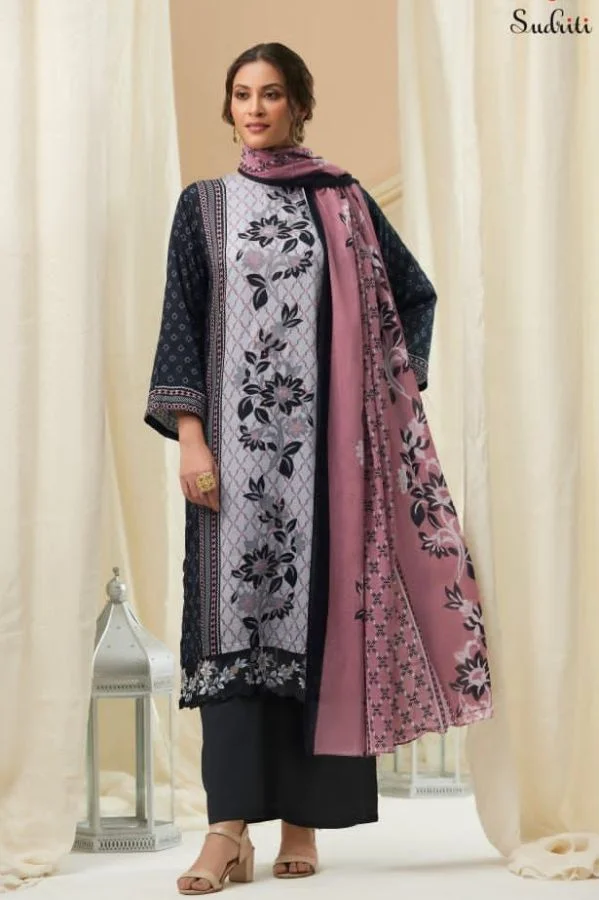 Ganga Hritvi 2684B - Premium Cotton Printed With Embroidery And Lace Suit