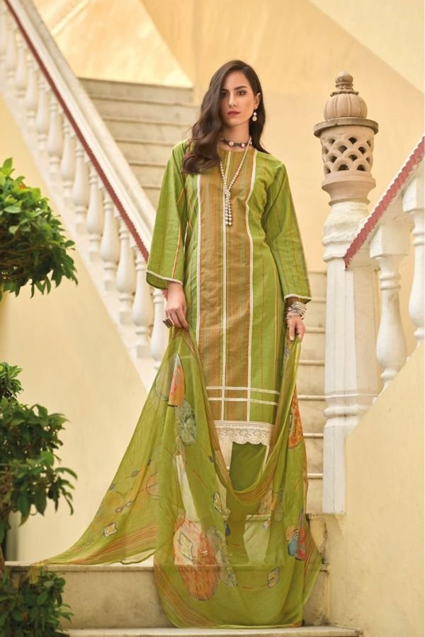 Ganga Nargis 1609C - Premium Cotton Jacquard Solid With Embroidery And Handwork Suit