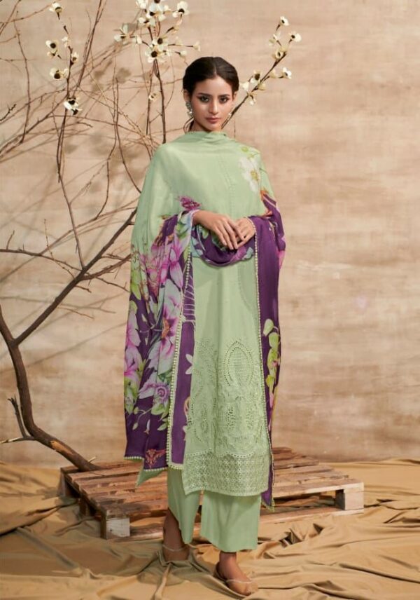 Kimora Shabiba 9098 - Pure Cotton Satin Embroidered Suit