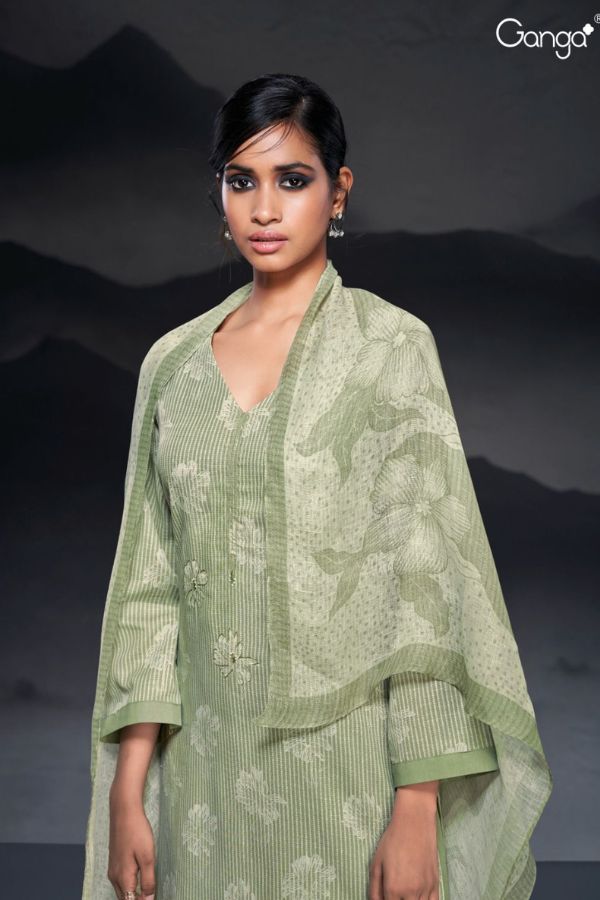 Ganga Kilah S2402D - Premium Cotton Linen Printed With Embroidery Suit