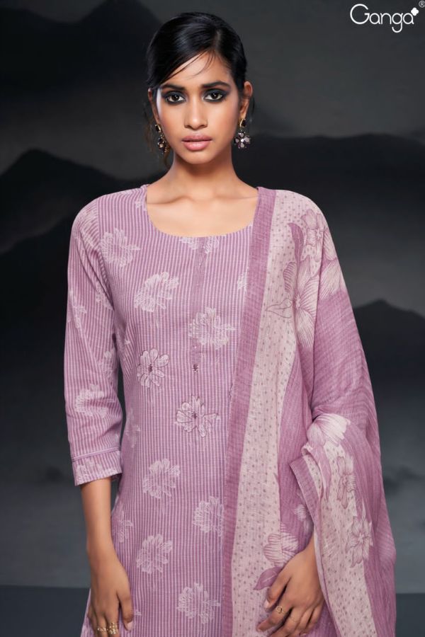 Ganga Kilah S2402D - Premium Cotton Linen Printed With Embroidery Suit