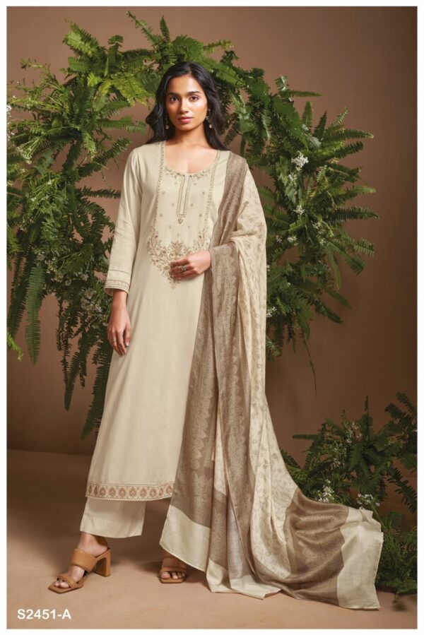 Ganga Eloraina 2451B - Premium Cotton With Embroidery and Lace Suit