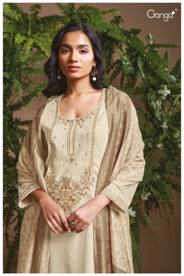 Ganga Eloraina 2451B - Premium Cotton With Embroidery and Lace Suit