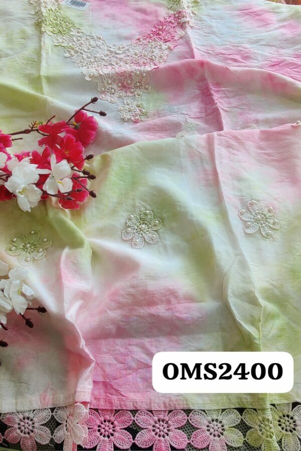 Beautiful Muslin With Lace Pearl Work Embroidery Suit