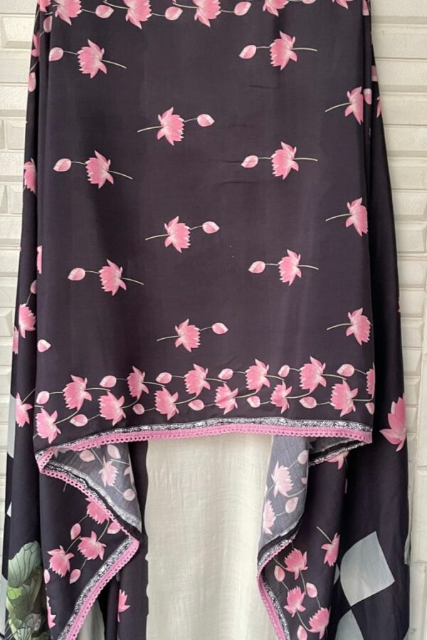 Fine Muslin Printed With Zari Embroidery Suit