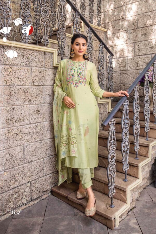 AF Golden Meadows 3636 - Pure Muslin With Beautiful Heavy Knot Work Stitched Suit