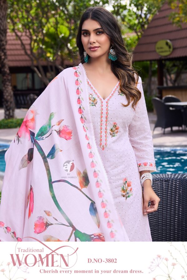 AF Comfort Lady 3806 - Cotton Schiffli With Digital Print and Handwork Stitched Suit