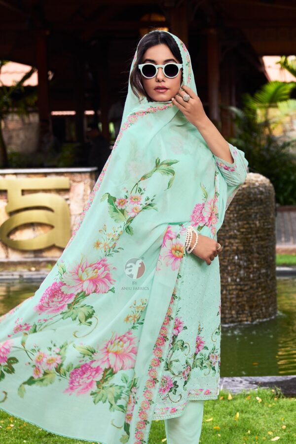 AF Comfort Lady 3806 - Cotton Schiffli With Digital Print and Handwork Stitched Suit