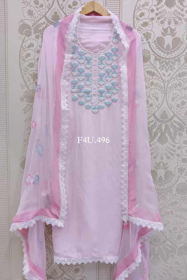 Pure Viscose Soft Organza Beautiful Pearls Handwork Embroidery Suit