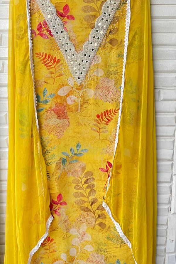 Muslin Printed With Mirror & Pearl Embroidery Suit