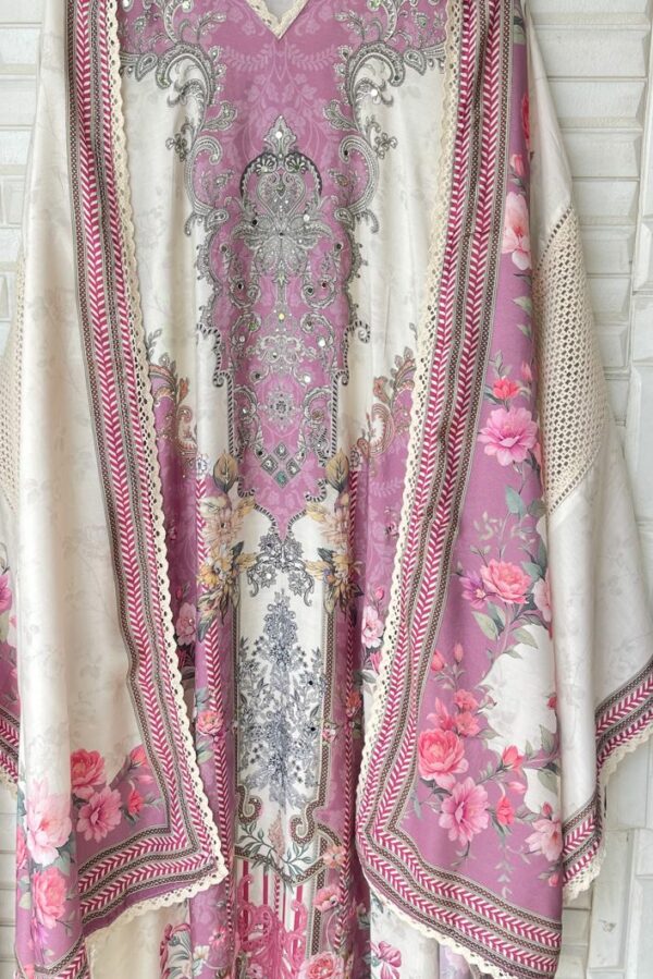 Muslin Silk Printed With Mirror & Swarovski Highlighting Suit