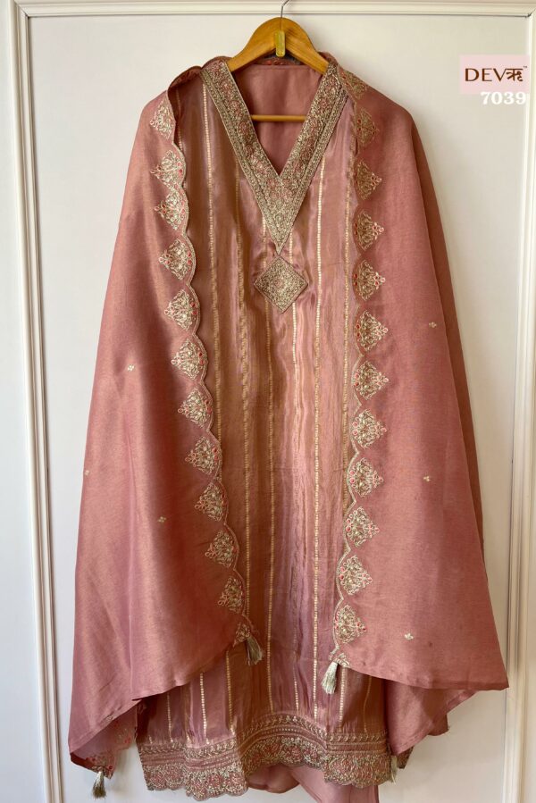Pure Tissue Silk With Beautiful Dori, Thread & Sequins Neckline Suit