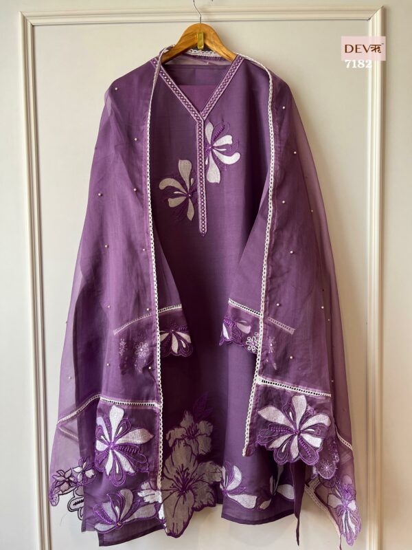 Roman Silk Beautiful Thread Lace Work Suit