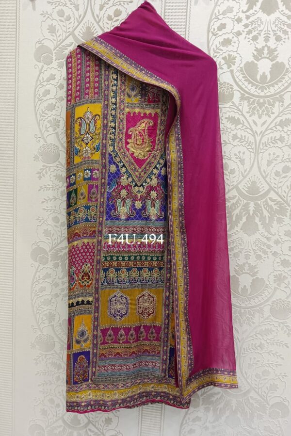 Pure Muslin With Beautiful Digital Print, Fine Dori & Chandla Handwork Suit