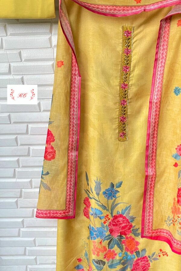 Linen Cotton With Mirror Work Resham Embroidery Suit