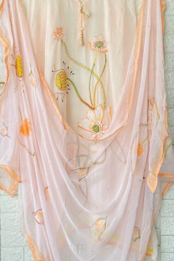 Organza Silk Hand Painted With Handwork Highlighting Suit