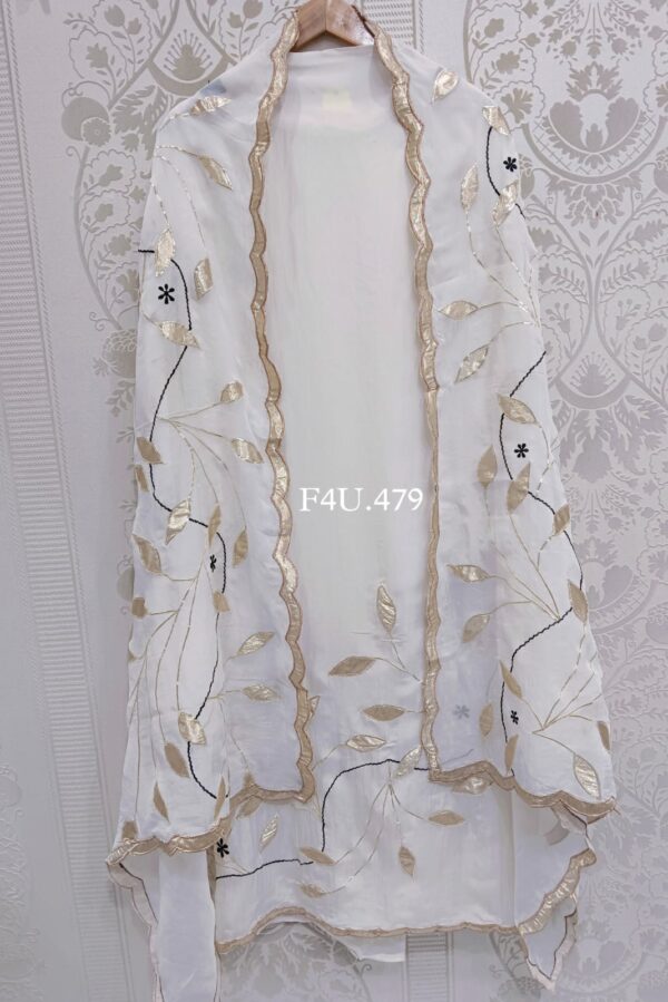 Pure Soft Viscose Organza Beautiful Shimmer Patch Applique Work With Thread Embroidery Suit