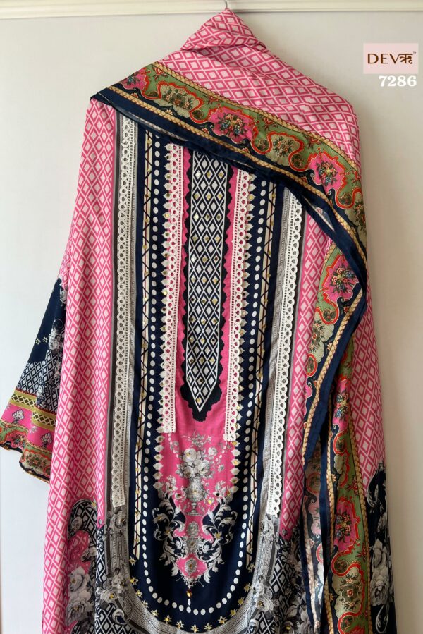Pure Muslin Pakistani Printed With Beautiful Laces And Mirror Work Suit