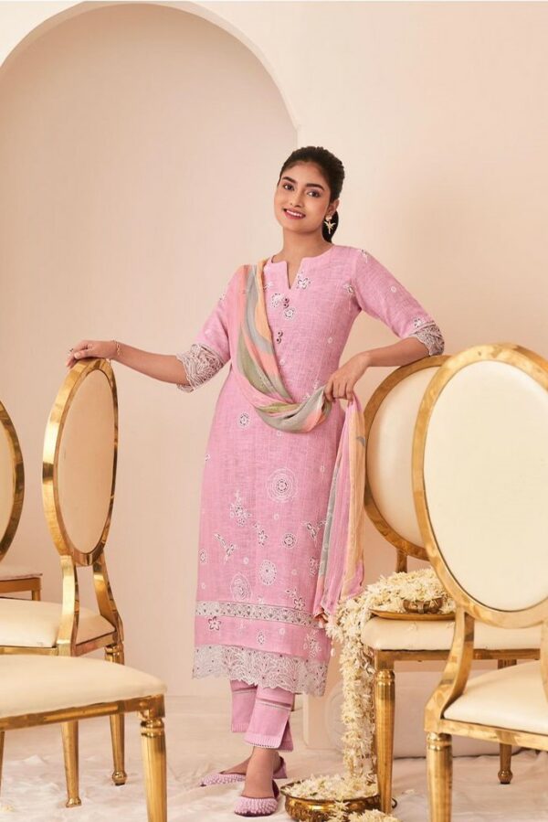 Jay Vijay Sunheri 9226 - Pure Linen Khadi Printed With Embroidery & Lace Work Suit