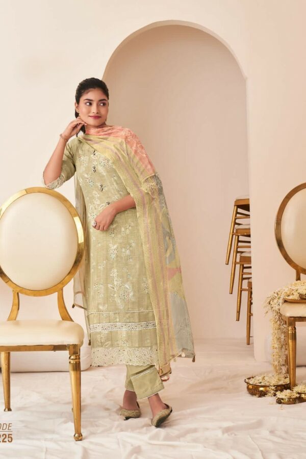 Jay Vijay Sunheri 9226 - Pure Linen Khadi Printed With Embroidery & Lace Work Suit