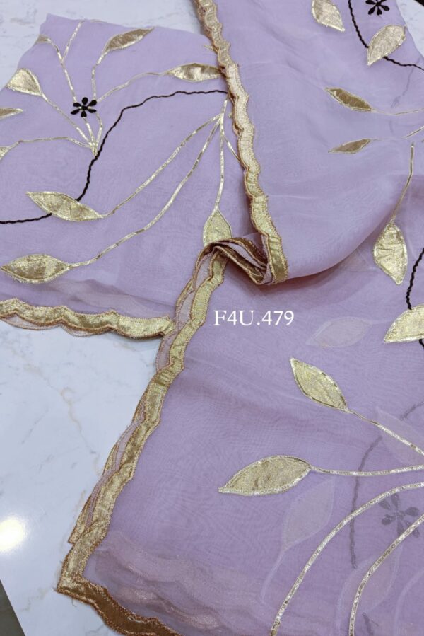 Pure Soft Viscose Organza Beautiful Shimmer Patch Applique Work With Thread Embroidery Suit