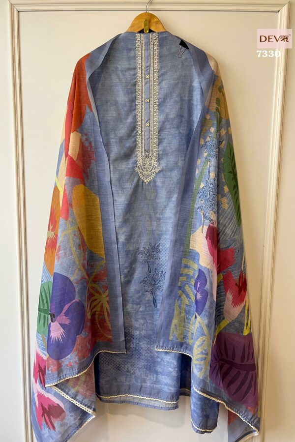 Pure Linen Printed With Beautiful Cotton Dori Neckline Work Suit