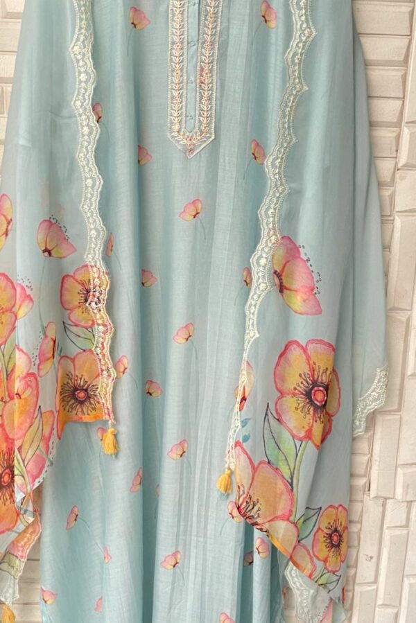Pure Muslin Printed With Sequence & Resham Embroidery Suit