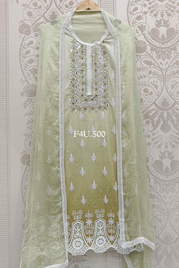 Pure Cotton With Beautiful Leather, Mirror Handwork & Lucknowi Embroidery Suit