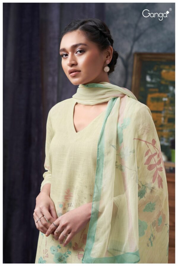 Ganga Mishika 2723D - Premium Cotton Linen Printed With Handwork & Lace Work Suit
