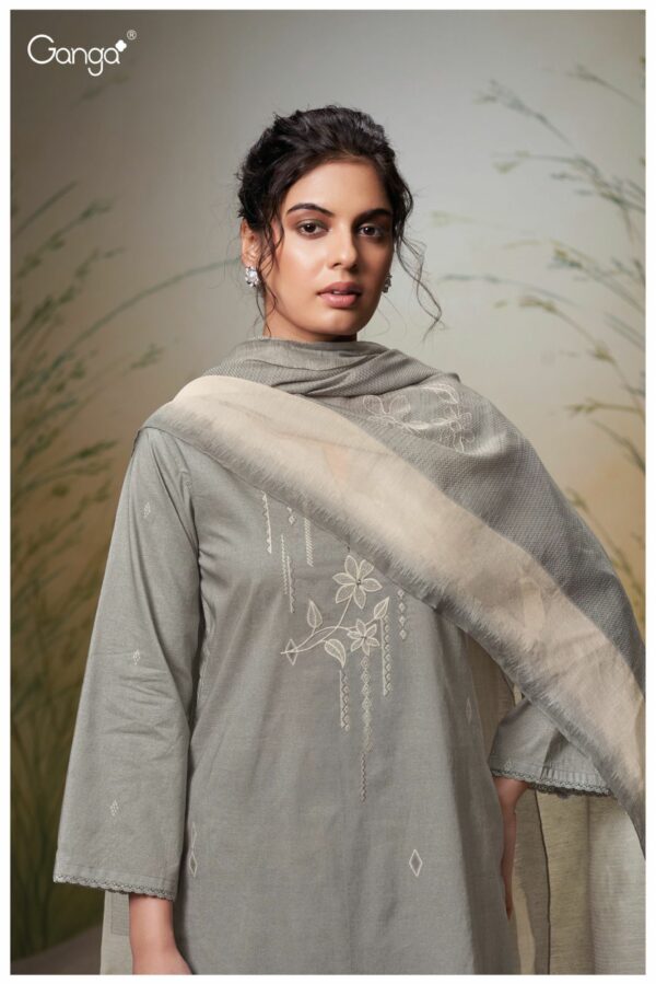 Ganga Neriah 2656D - Premium Cotton Embroidered With Hand Work and Cotton Lace Suit