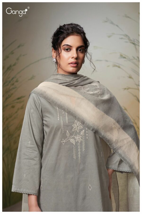 Ganga Neriah 2656D - Premium Cotton Embroidered With Hand Work and Cotton Lace Suit