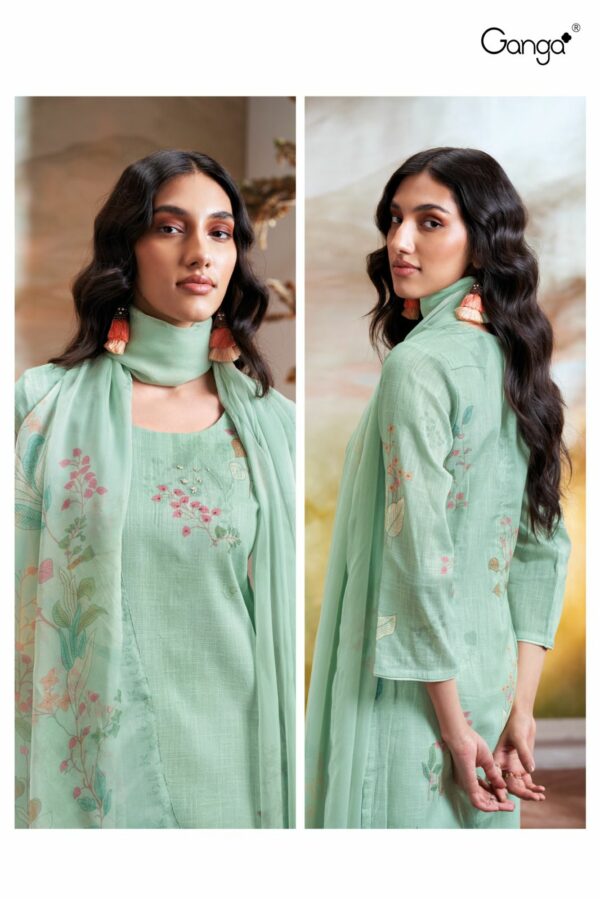 Ganga Kiana 2726D - Premium Cotton Linen Printed With Embroidery, Lace And Handwork Suit