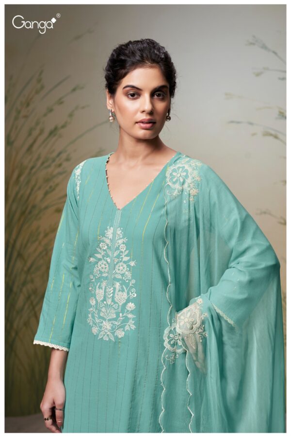 Ganga Nancy 2601C - Premium Cotton Zari Solid With Embroidery & Lace Suit