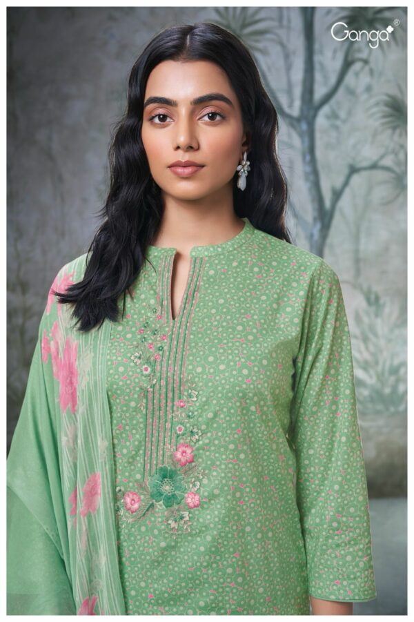 Ganga Varenya 2309D - Premium Cotton Printed With Embroidery & Lace On Daman Suit