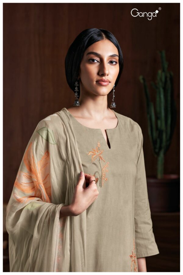 Ganga Viha 2724D - Premium Cotton With Embroidery & Cotton Lace Suit
