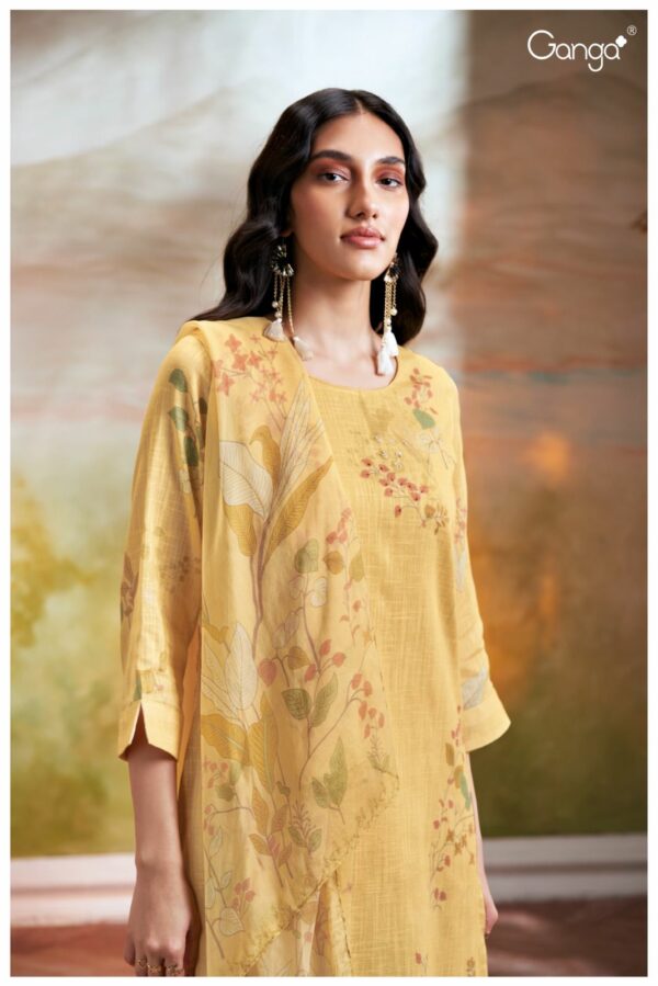 Ganga Kiana 2726C - Premium Cotton Linen Printed With Embroidery, Lace And Handwork Suit