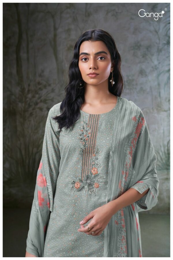 Ganga Varenya 2309D - Premium Cotton Printed With Embroidery & Lace On Daman Suit