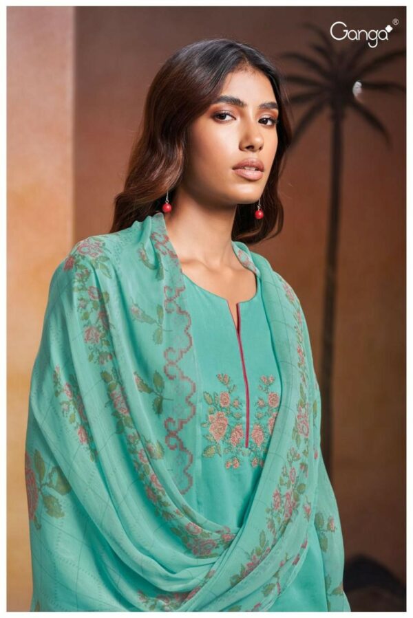 Ganga Mylah S2521D - Premium Cotton Satin With Embroidery And Cotton Lace Suit