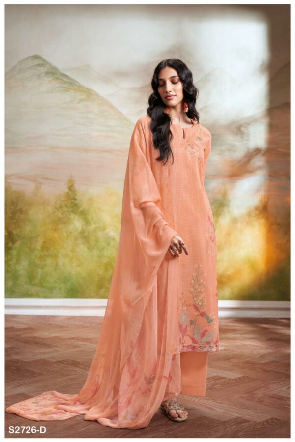 Ganga Kiana 2726D - Premium Cotton Linen Printed With Embroidery, Lace And Handwork Suit