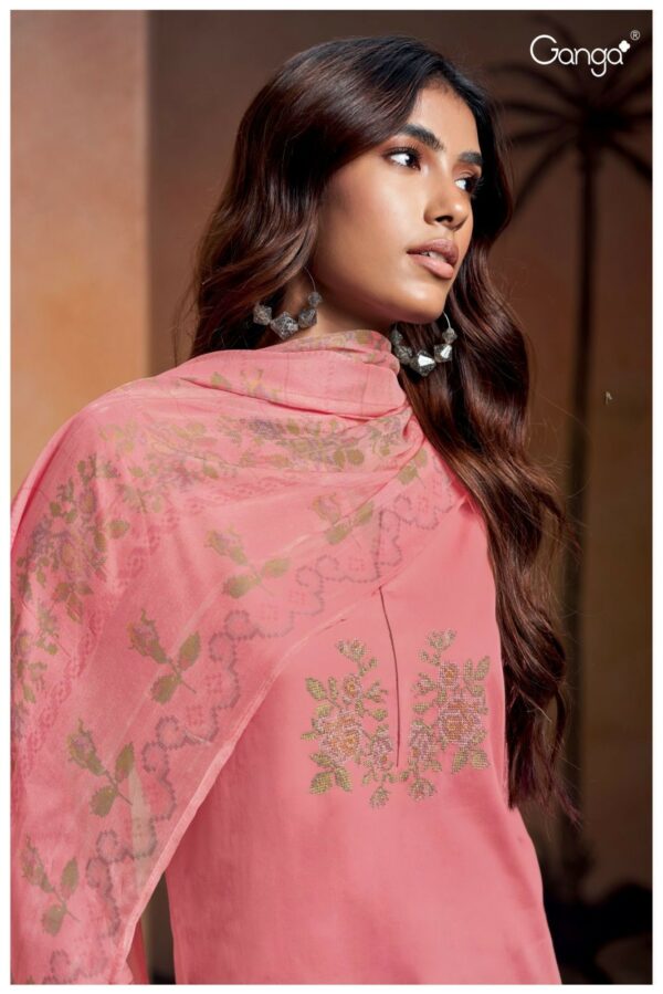 Ganga Mylah S2521D - Premium Cotton Satin With Embroidery And Cotton Lace Suit