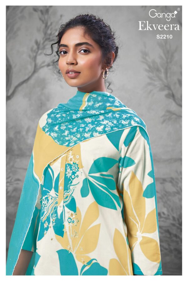 Ganga Ekveera 2210G - Premium Cotton Printed With Embroidery Suit