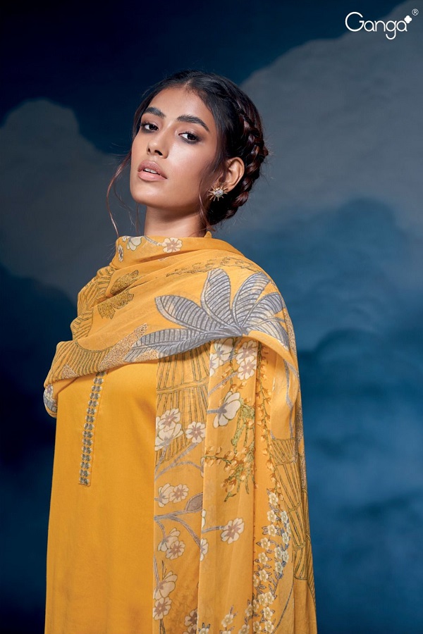 Ganga Jaylani 2635D - Premium Cotton Satin Silk With Embroidery And Cotton Lace Suit