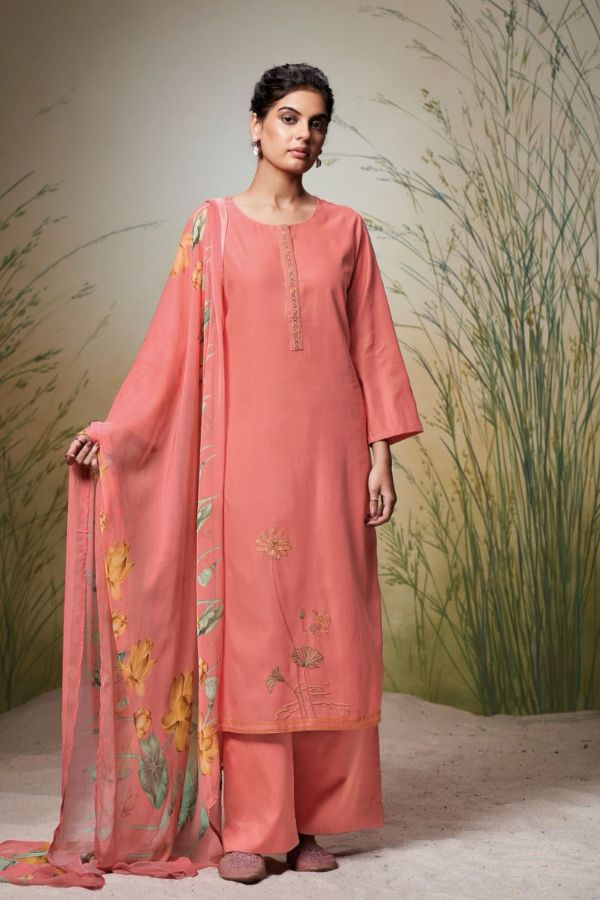 Ganga Madalyn 2530D - Premium Cotton Silk Solid With Embroidery Lace Suit