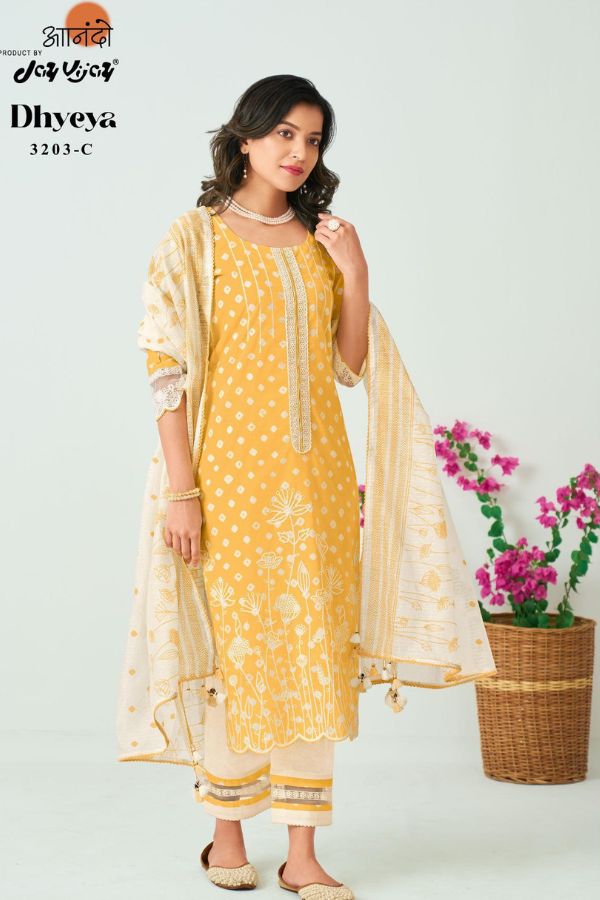 Jay Vijay Dhyeya 3203D - Pure Cotton Print With Embroidery Suit
