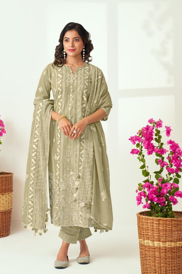Jay Vijay Kathak 9276 - Pure Cotton With Block Print With Lazer Cut Embroidery Suit