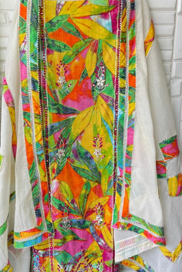 Pure Cotton Printed With Gotta Mirror, Leather & Resham Embroidery Suit
