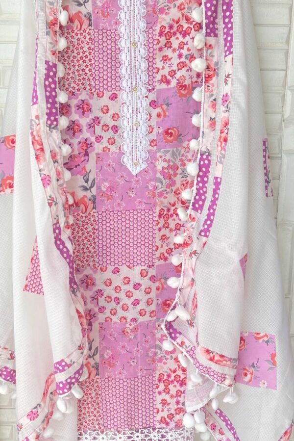 Cotton Printed With Crotia Lace Work & Pom Pom Lace Suit