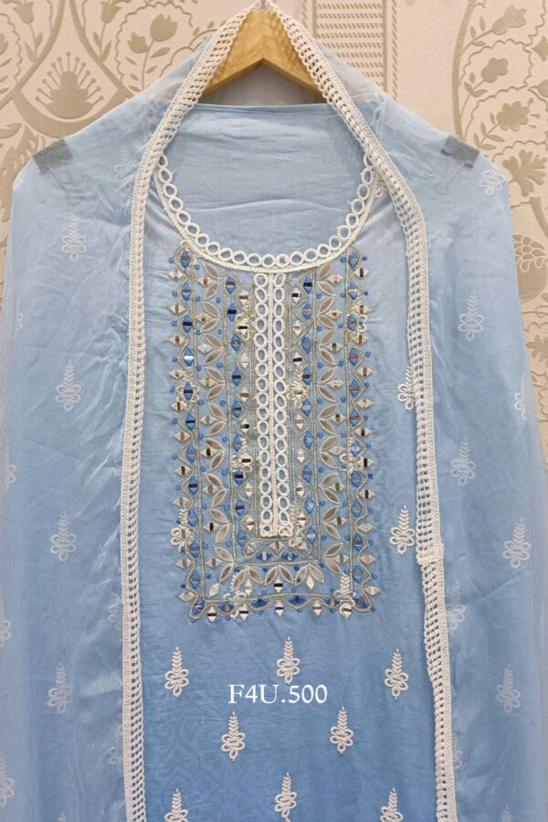 Pure Cotton With Beautiful Leather, Mirror Handwork & Lucknowi Embroidery Suit