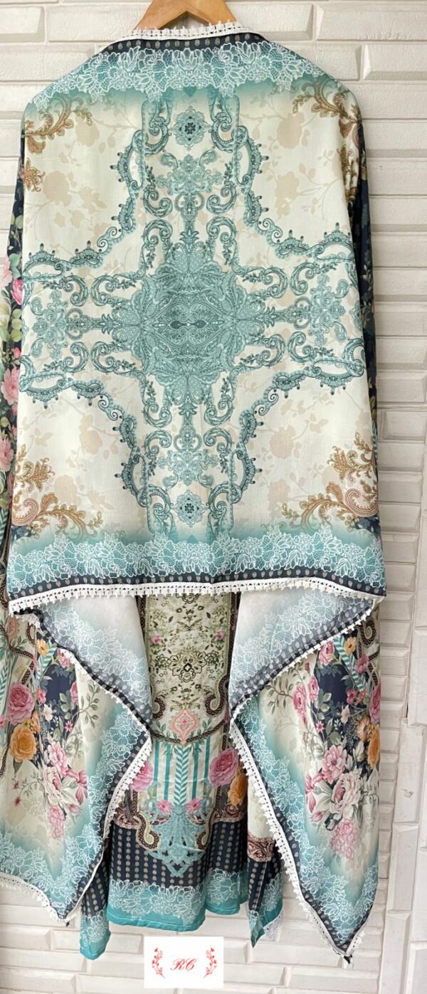 Muslin Printed With Pearl Highlighting & Crochet Lace Suit