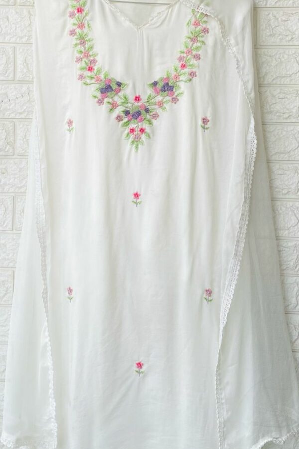 Pure Muslin With Neat Embroidery & Pearl Work Suit
